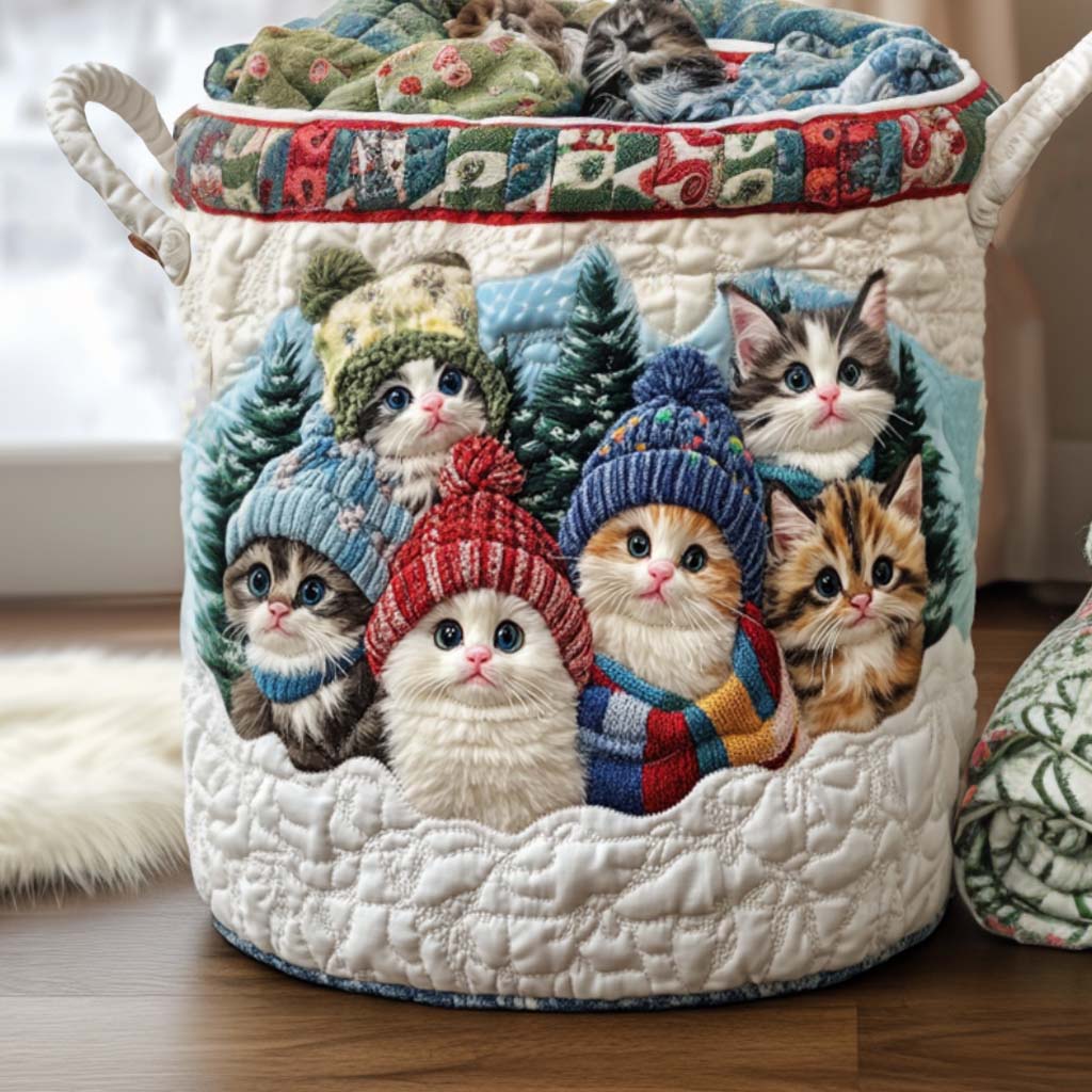 Snowflake Cat Quilted Laundry Basket Decor Laundry Basket Presents For Grandmas Birthday