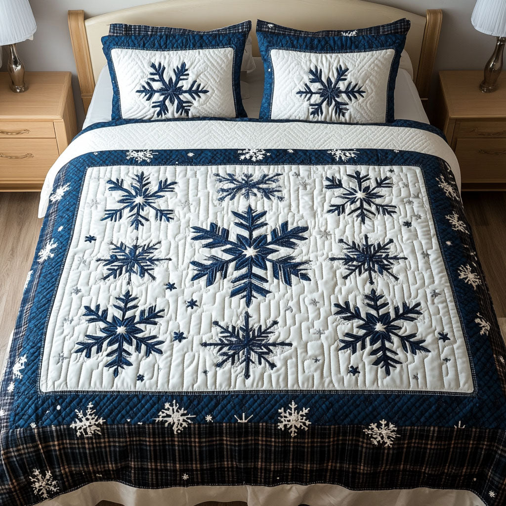 Snowflake Joyful Ride Quilted Bedding Set Xmas Holiday Duvet Cover Set Present For Mother In Law Christmas
