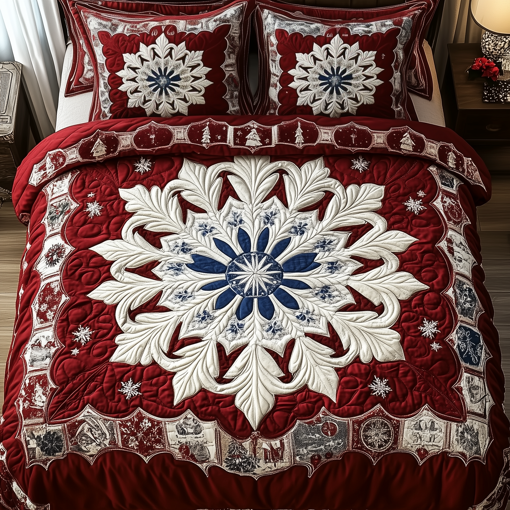 Snowflake Quilted Bedding Set Christmas Bedspread Sets Christmas Gift Ideas