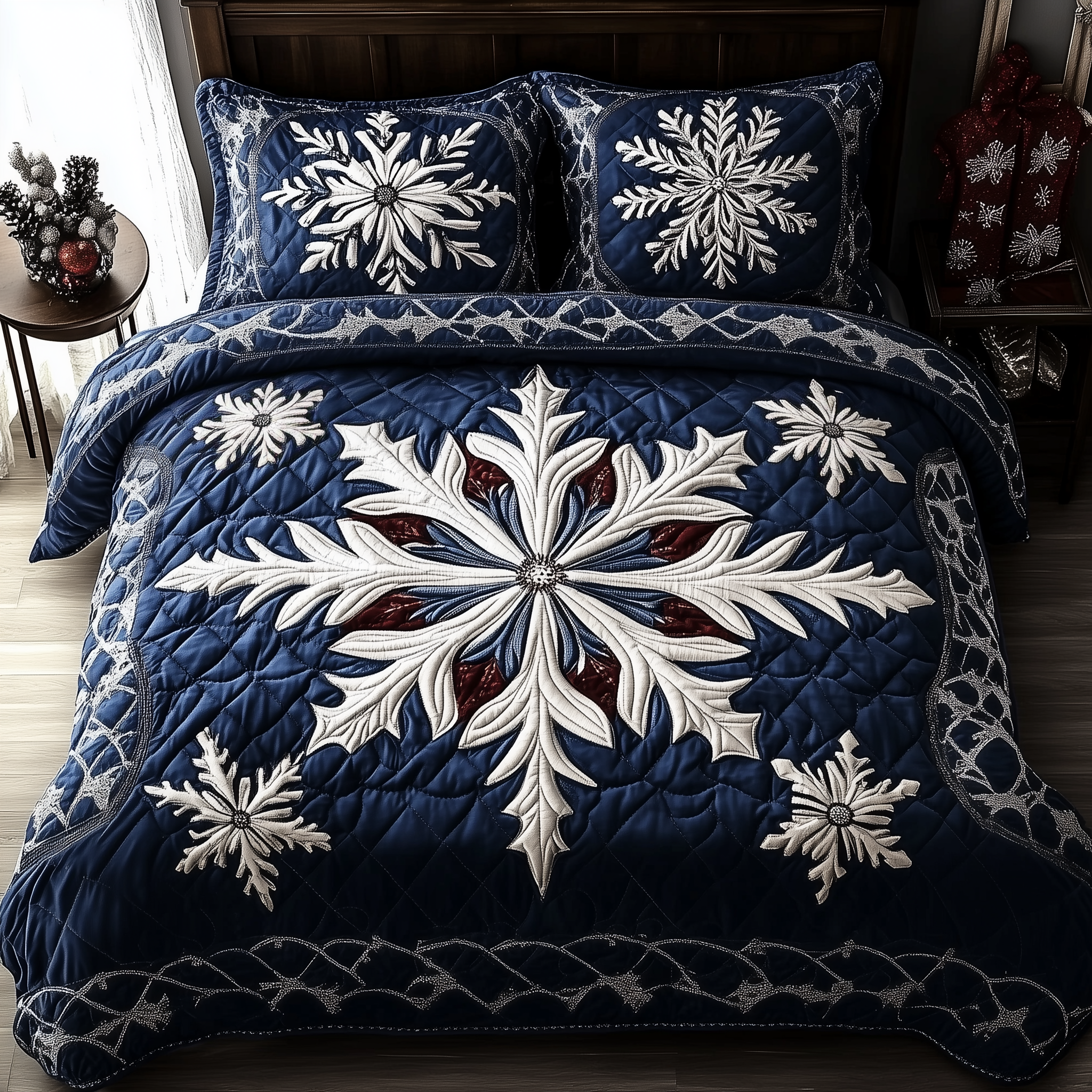 Snowflake Quilted Bedding Set Xmas Comforter Sets Christmas Gift Ideas