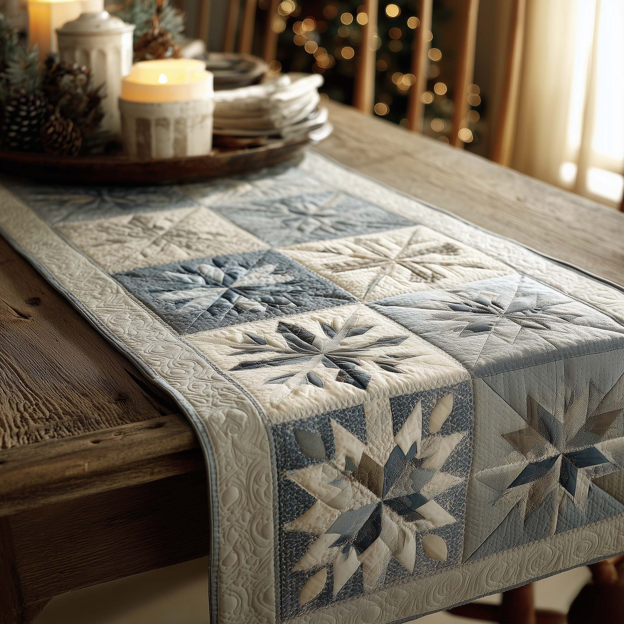 Snowflake Quilted Table Runner Holiday Table Throw Family Xmas Ideas