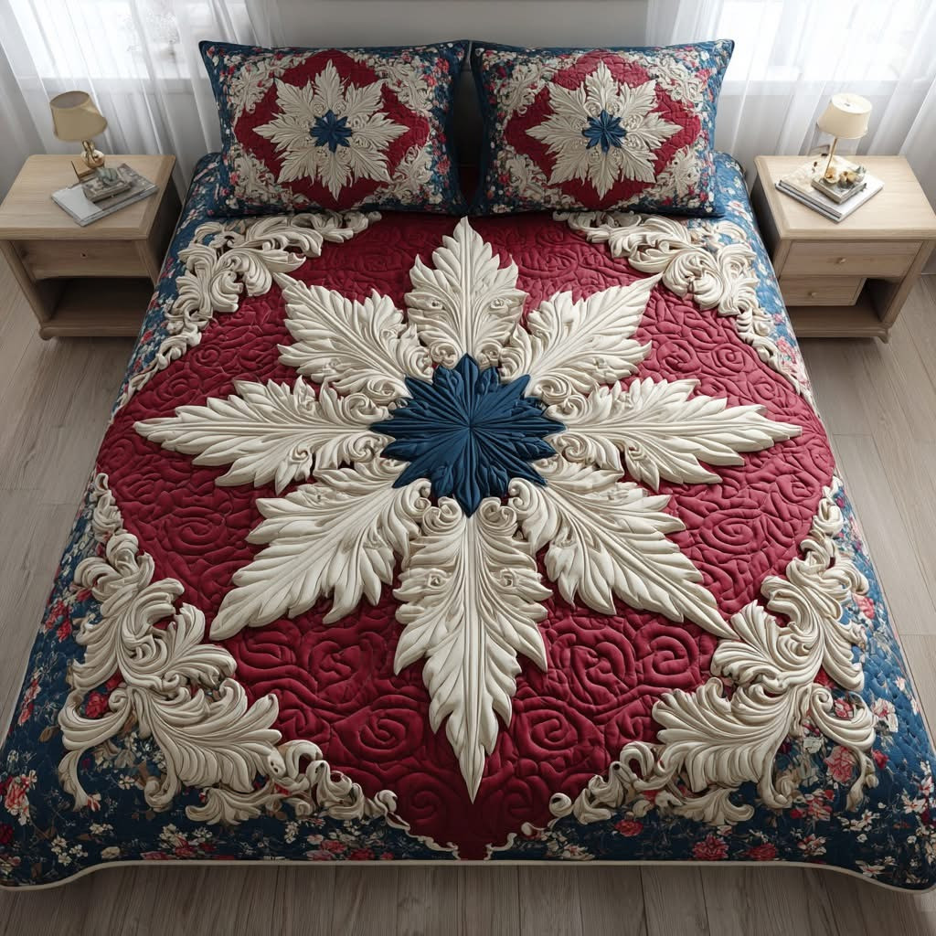 Snowflake Scroll Christmas Quilt Bedding Set Duvet Cover Bedspread Xmas Gifts For Mom