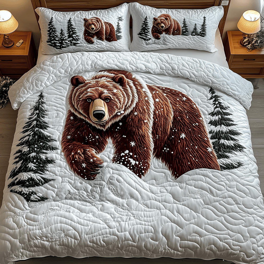 Snowland Majestic Bear Quilted Bedding Set Unusual Bed Sheets Christmas Bear Gifts