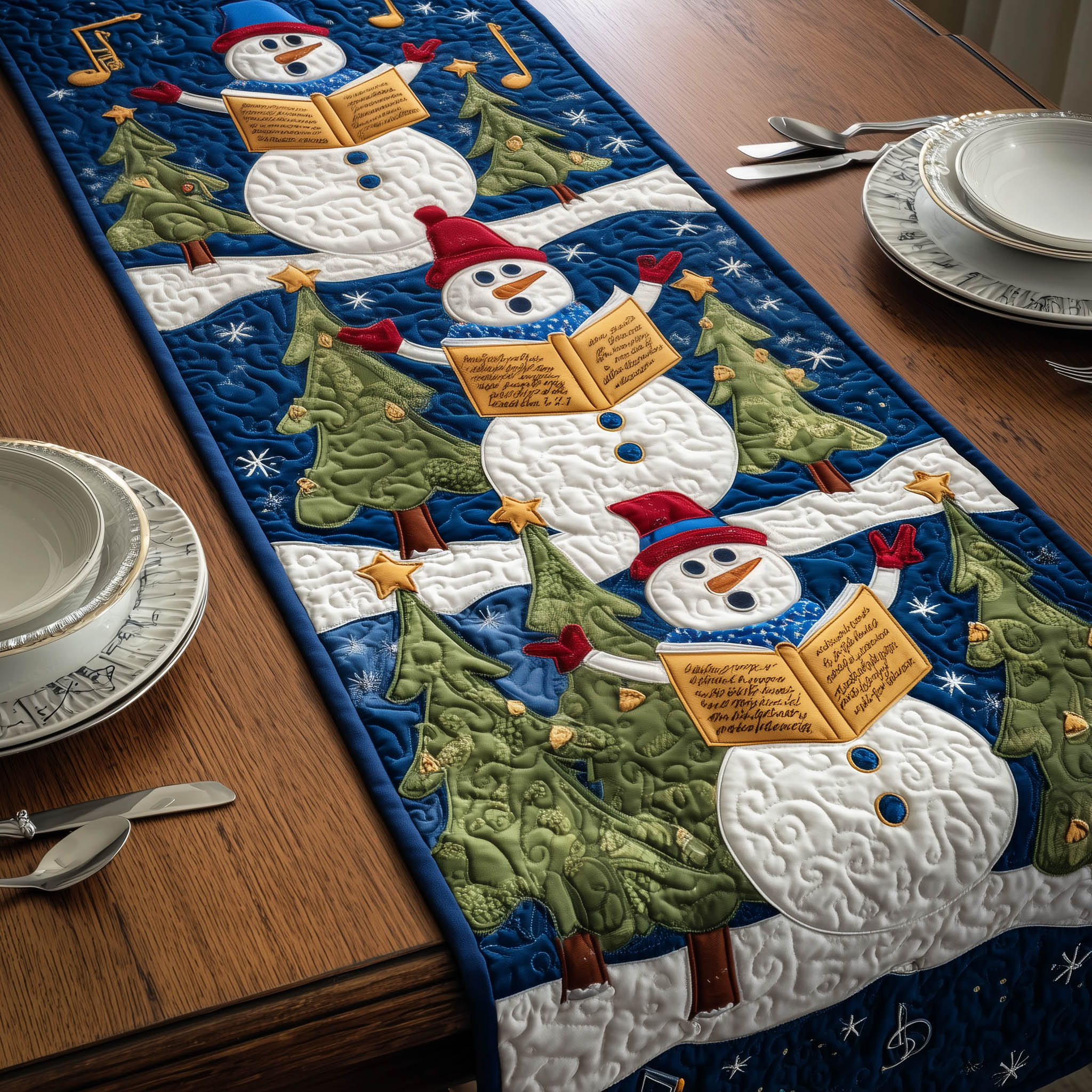 Snowman Choir Quilted Table Runner Xmas Runner For Table Christmas Gifts For Mum
