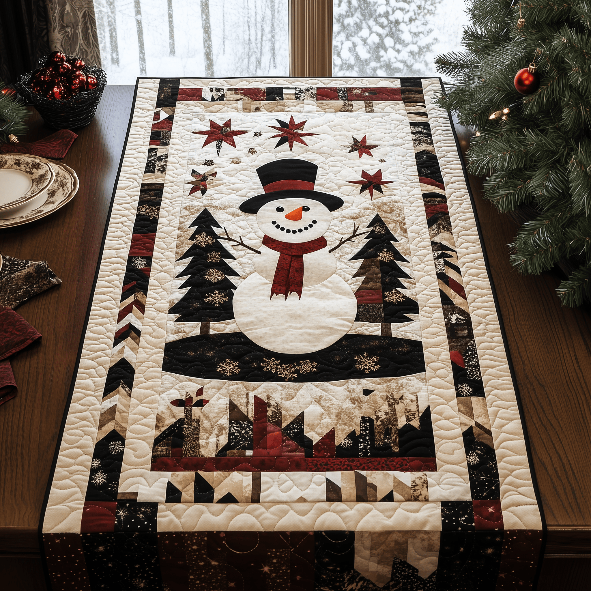 Snowman Christmas Joy Quilted Table Runner Elegant Holiday Table Runners Unique Christmas Gifts