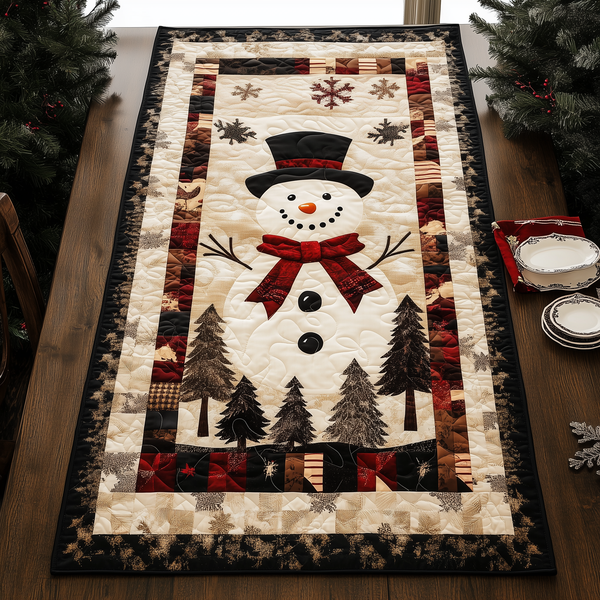 Snowman Christmas Joy Quilted Table Runner Holiday Table Runners Secret Santa Pressent Ideas