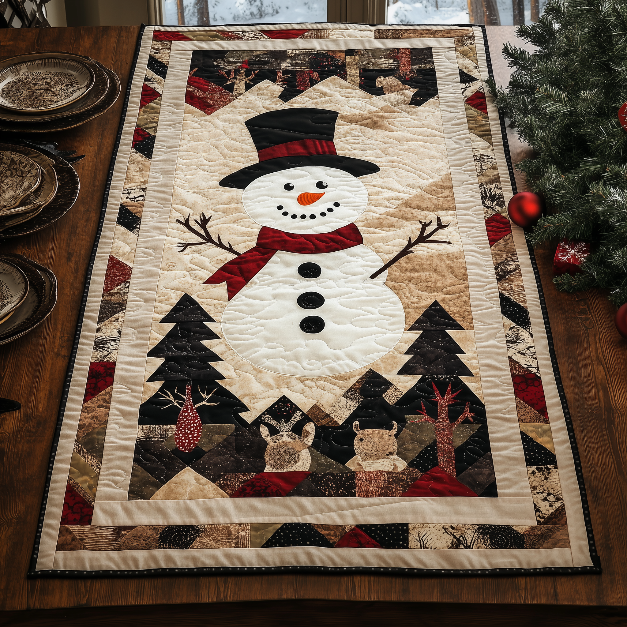 Snowman Christmas Joy Quilted Table Runner Holiday Table Throw Awesome Christmas Gifts 2028