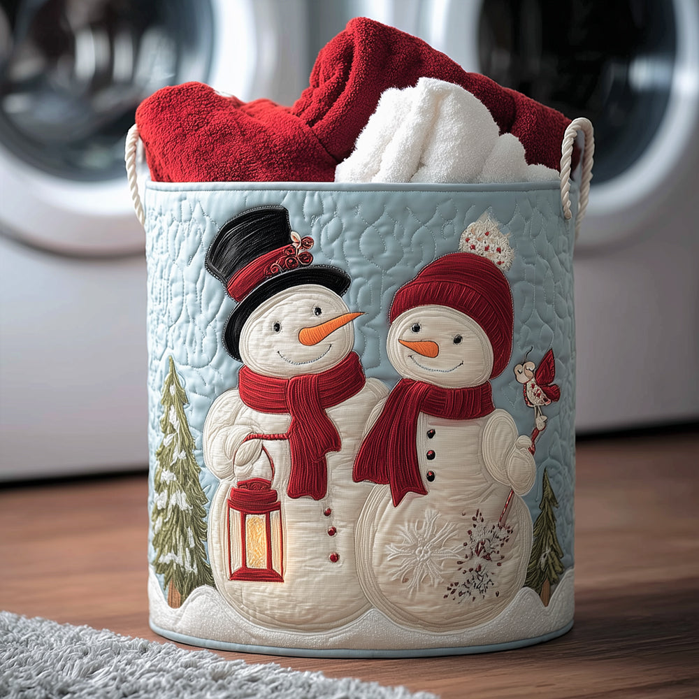 Snowman Couple Love Quilted Laundry Basket Basket Of Clothes Xmas Gifts For Family