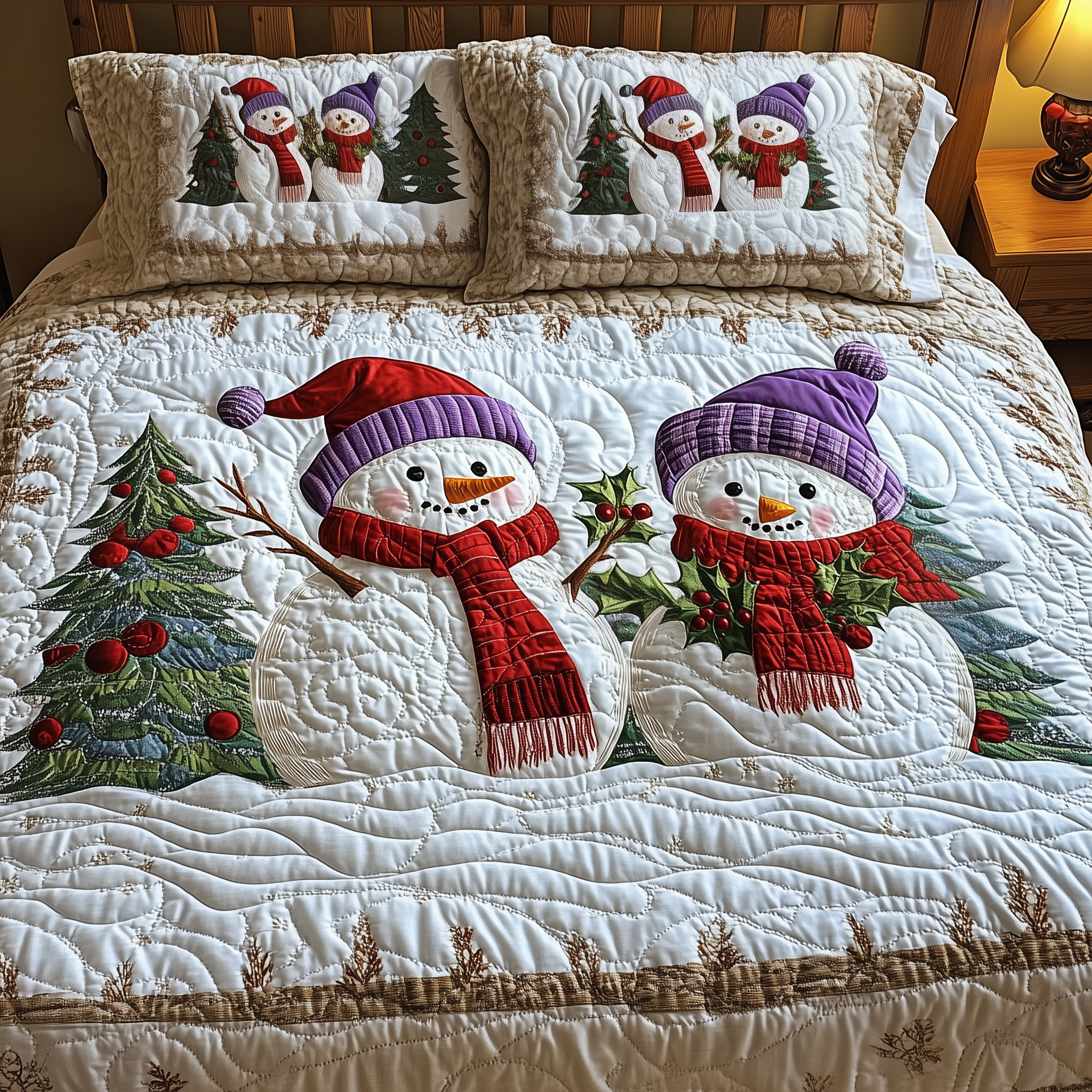 Snowman Couple Quilted Bedding Set Christmas Bed Sheets Cute Couple Christmas Gifts