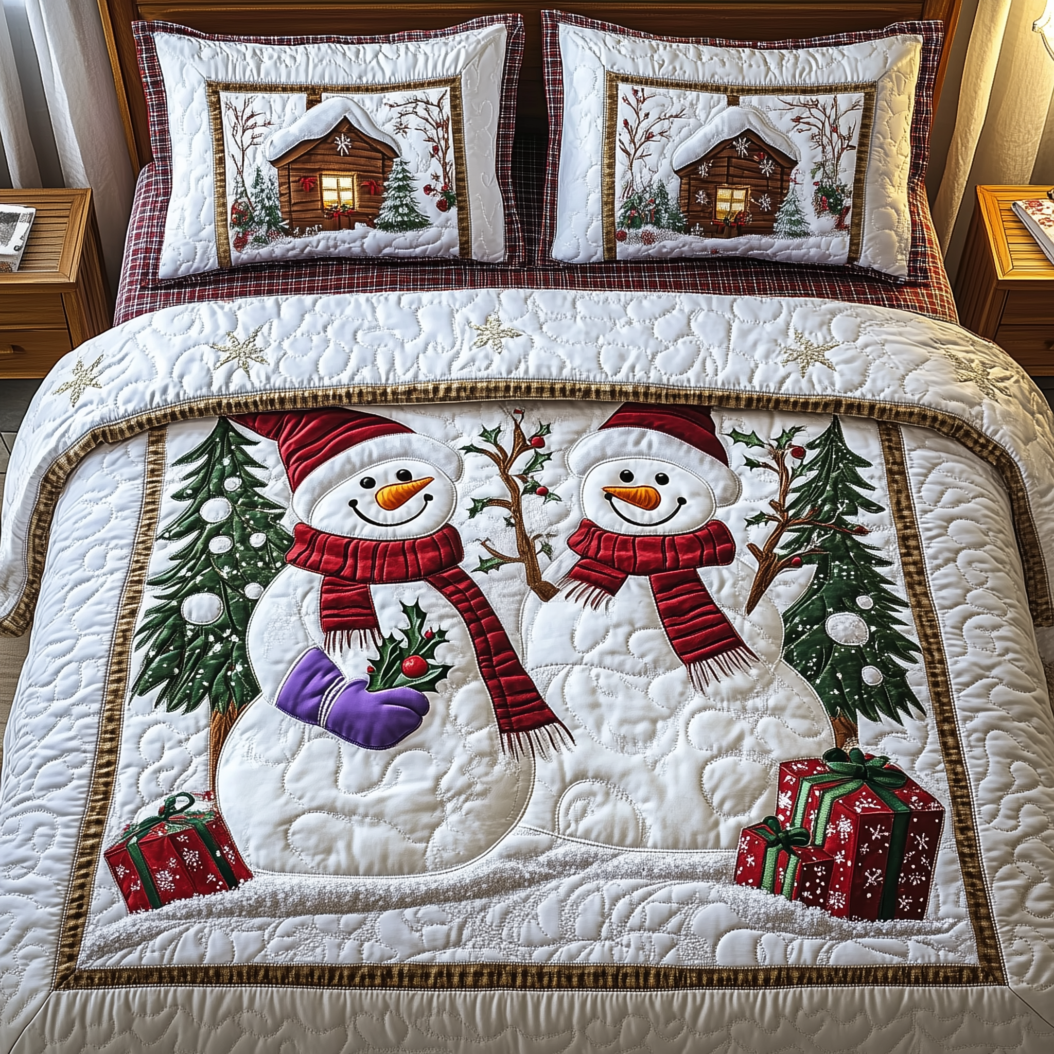 Snowman Couple Quilted Bedding Set Christmas Bedding Queen Xmas Presents For Couples