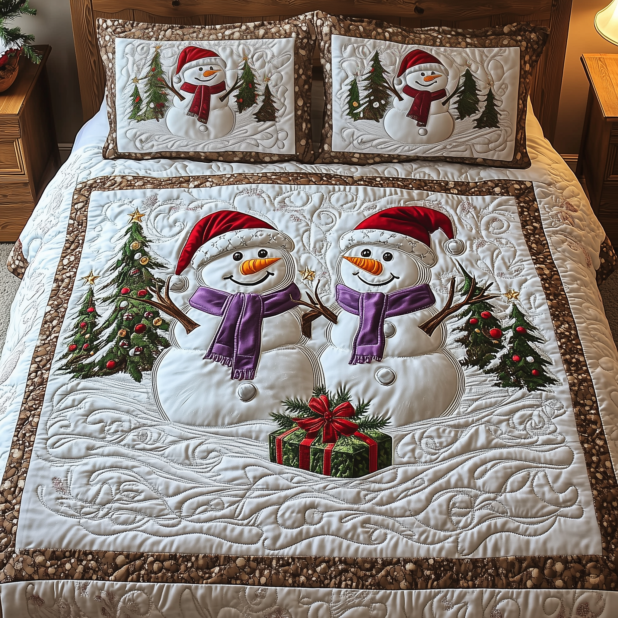 Snowman Couple Quilted Bedding Set Christmas Sheets Queen Best Couple Gifts For Christmas