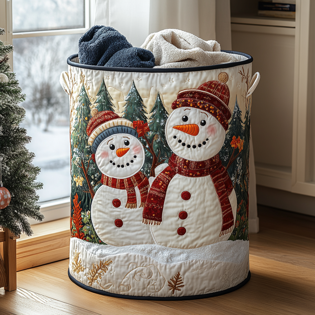 Snowman Delight Quilted Laundry Basket Laundry Clothes Basket Good Christmas Gifts