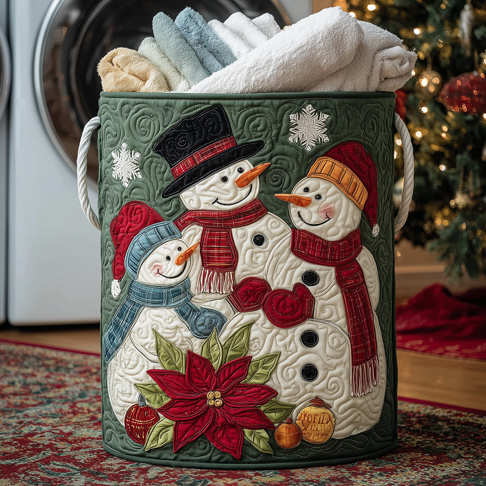 Snowman Family Time Quilted Laundry Basket Foldable Clothes Hamper Perfect Gift For Girlfriend