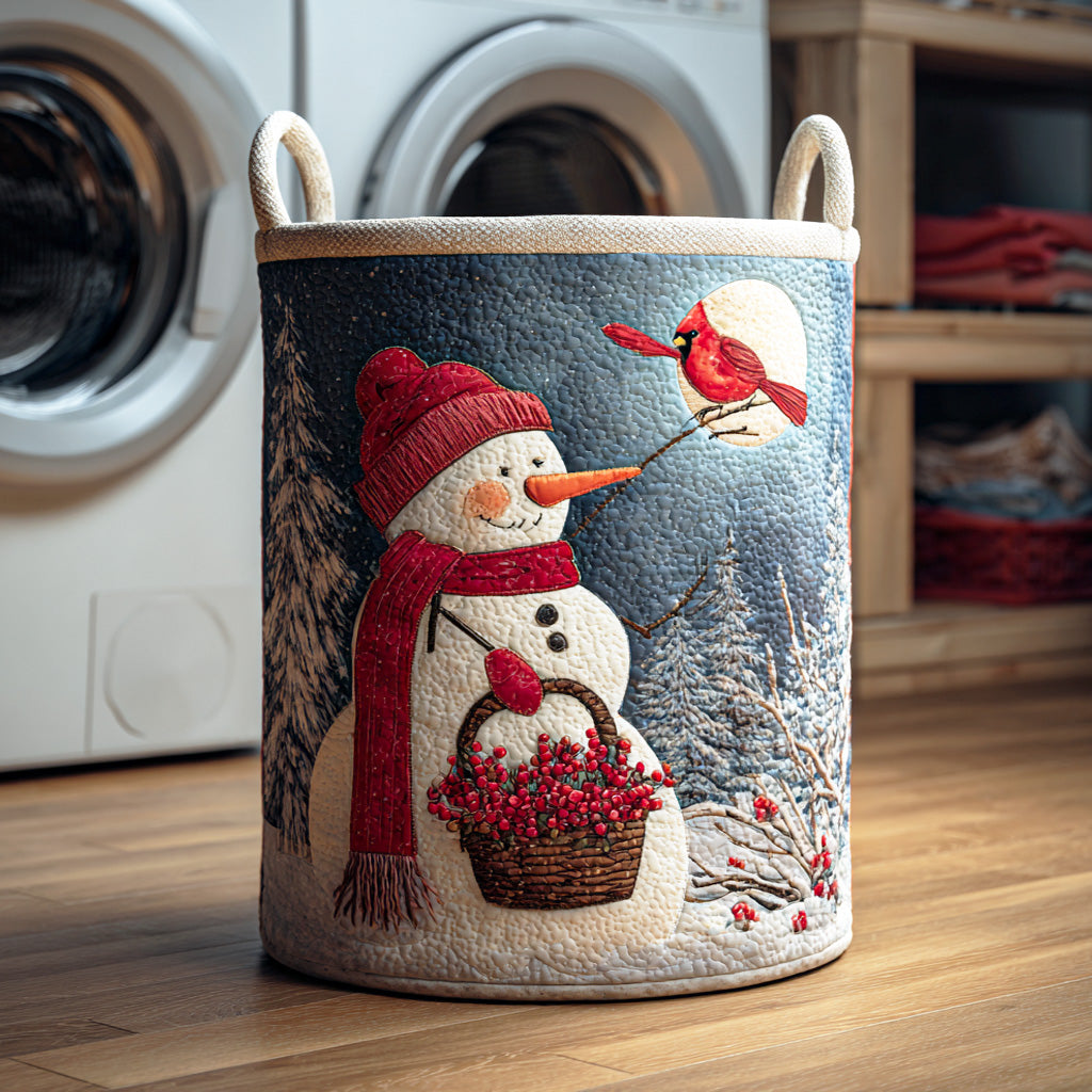 Snowman Forest Night Quilted Laundry Basket Dirty Clothes Basket Christmas Gift For Girlfriend
