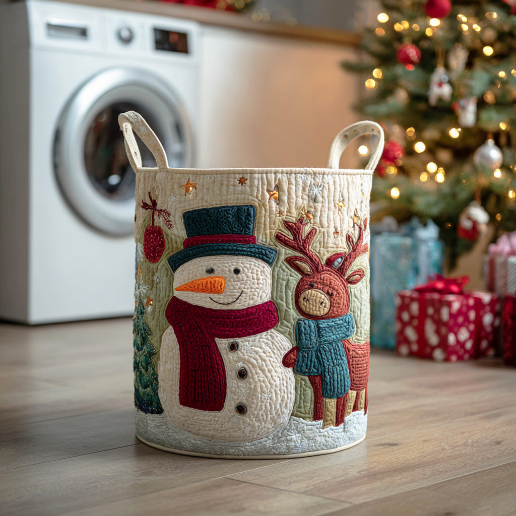 Snowman Frost Path Quilted Laundry Basket Foldable Laundry Basket Secret Santa Pressent Ideas