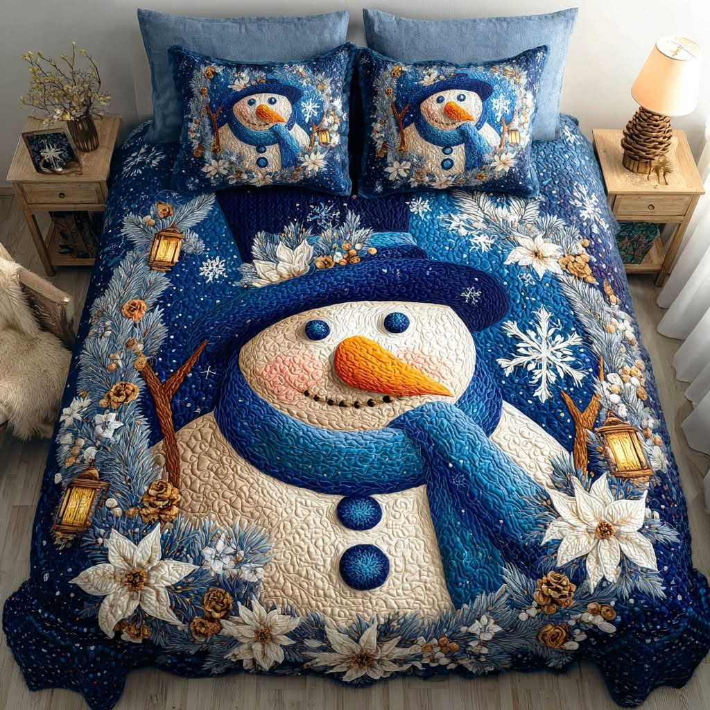 Snowman Frost Quilted Bedding Set Holiday Duvet Covers Christmas Gift Ideas