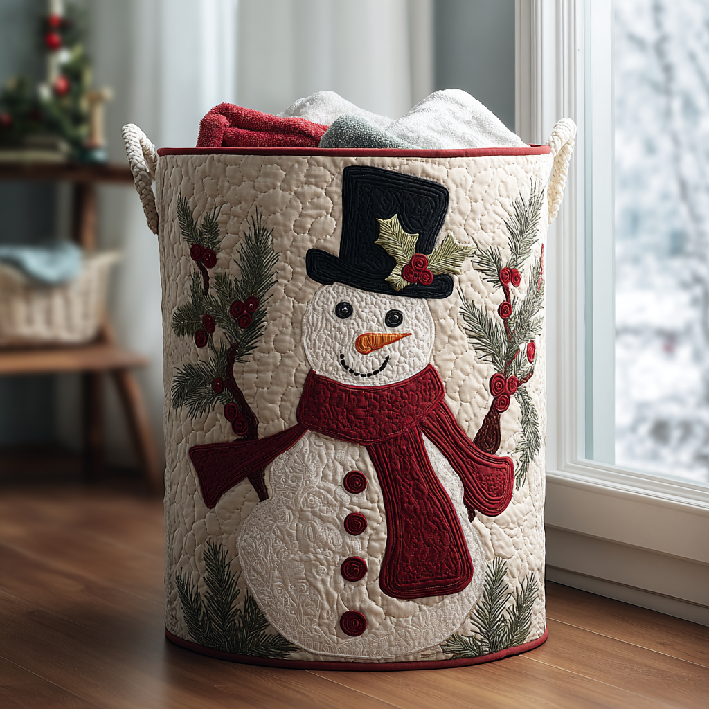 Snowman Glow Quilted Laundry Basket Decor Laundry Basket Family Gift Ideas For Xmas