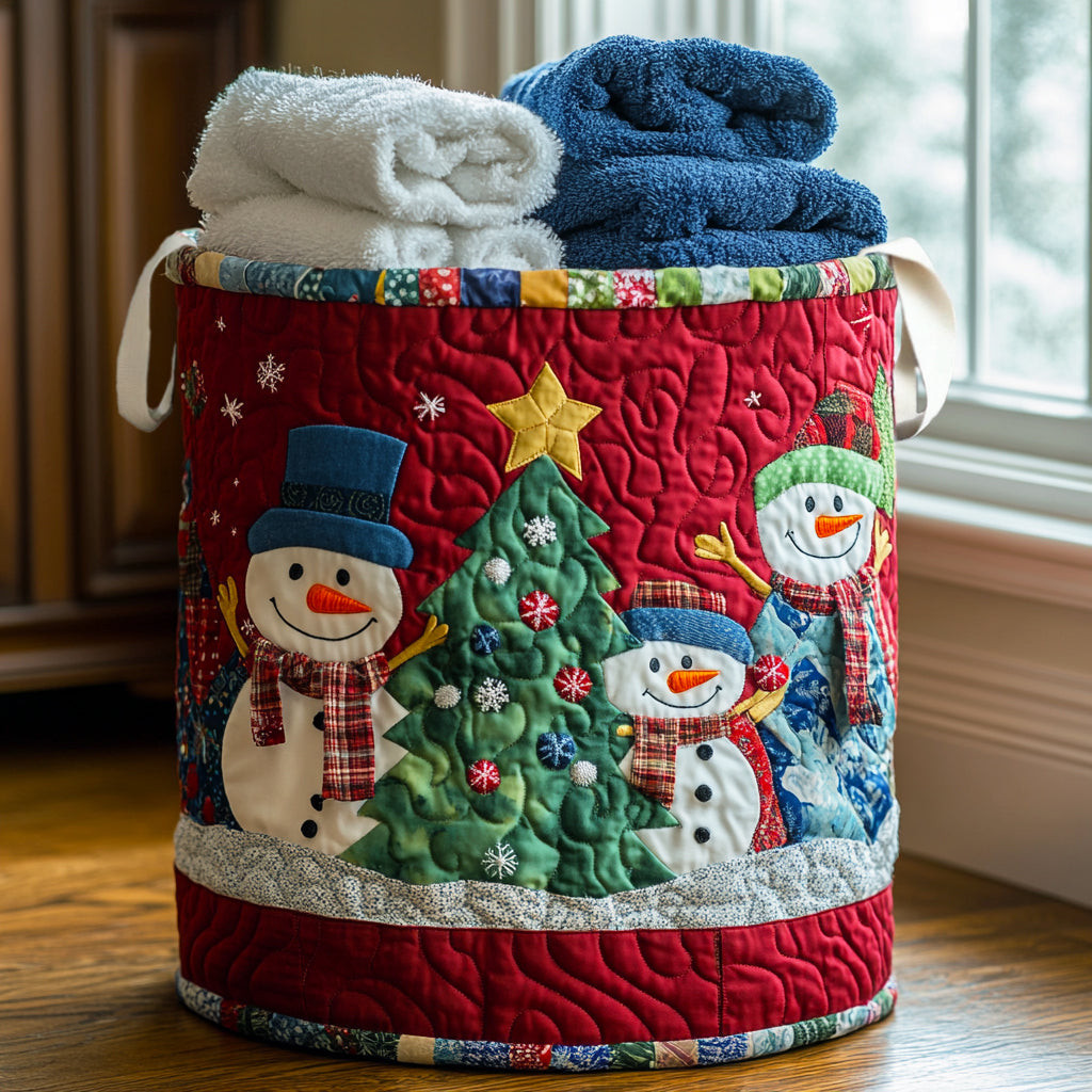 Snowman Haven Quilted Laundry Basket Laundry Hamper Christmas Gift For Mom