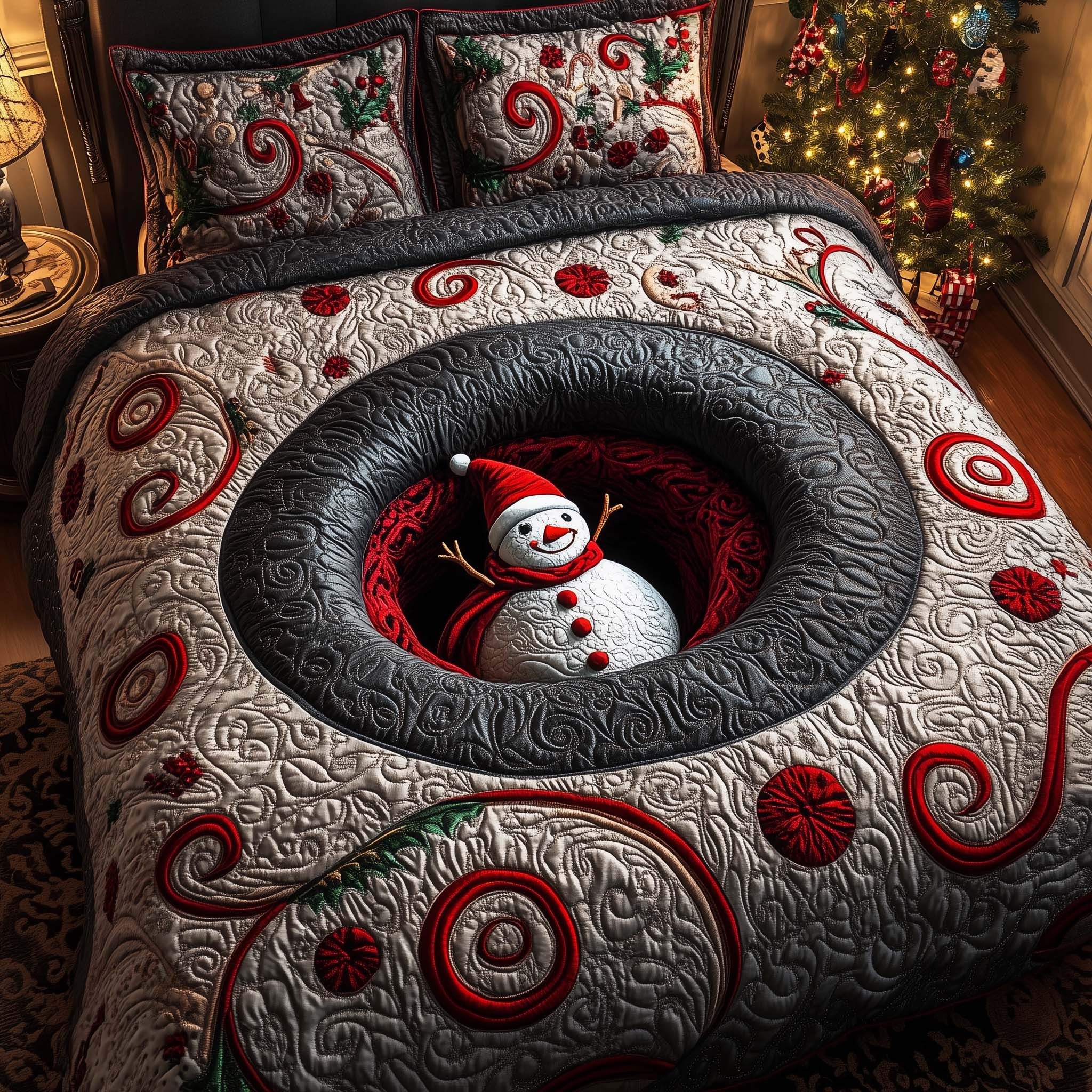 Snowman Hole Quilted Bedding Set Christmas Bedspread Sets Christmas Gifts For Mom