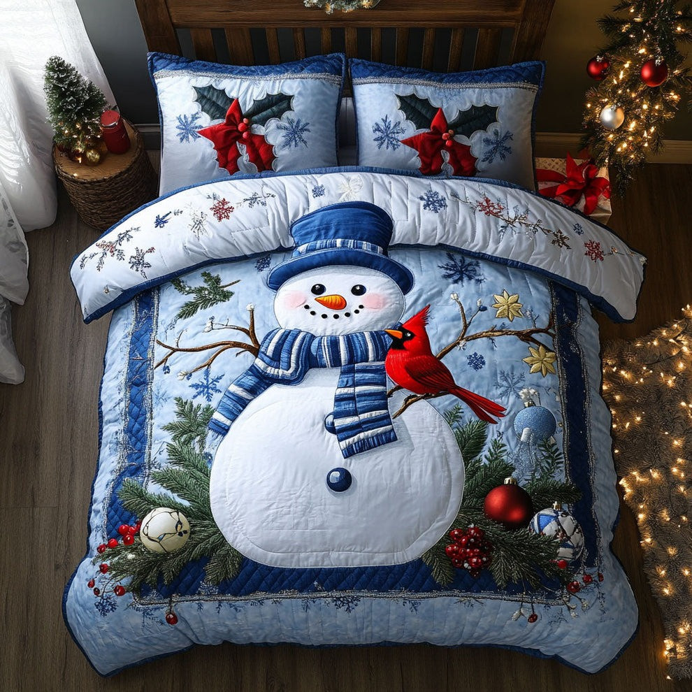 Snowman Holiday Hearth Quilted Bedding Set Christmas Bedding Duvet Cover Gifts Ideas
