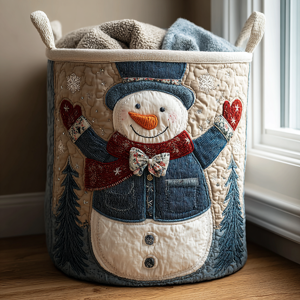 Snowman Magic Quilted Laundry Basket Foldable Hamper Christmas Gifts For Coworkers