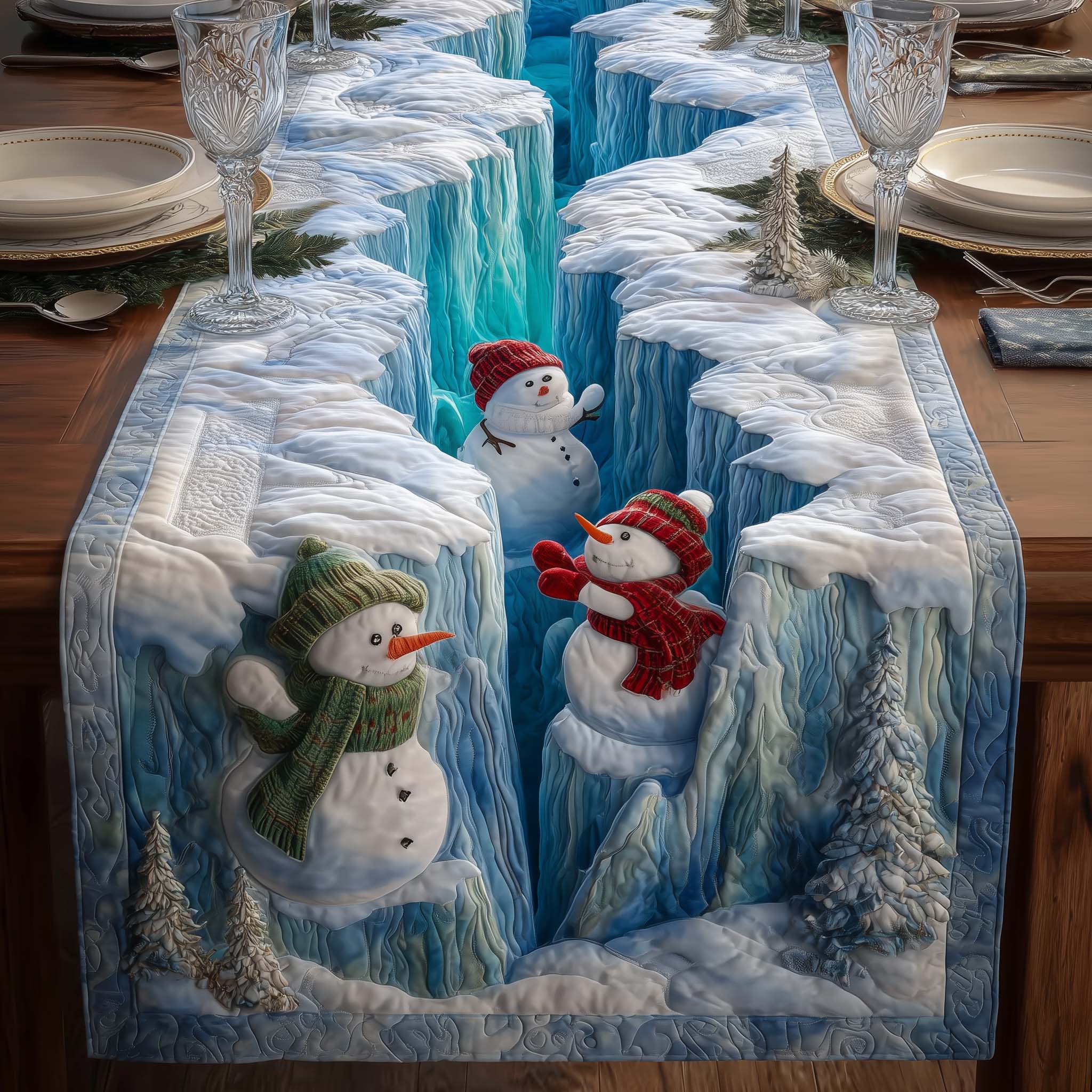 Snowman Pit Quilted Table Runner Christmas Dinner Decorations Family Christmas Presents