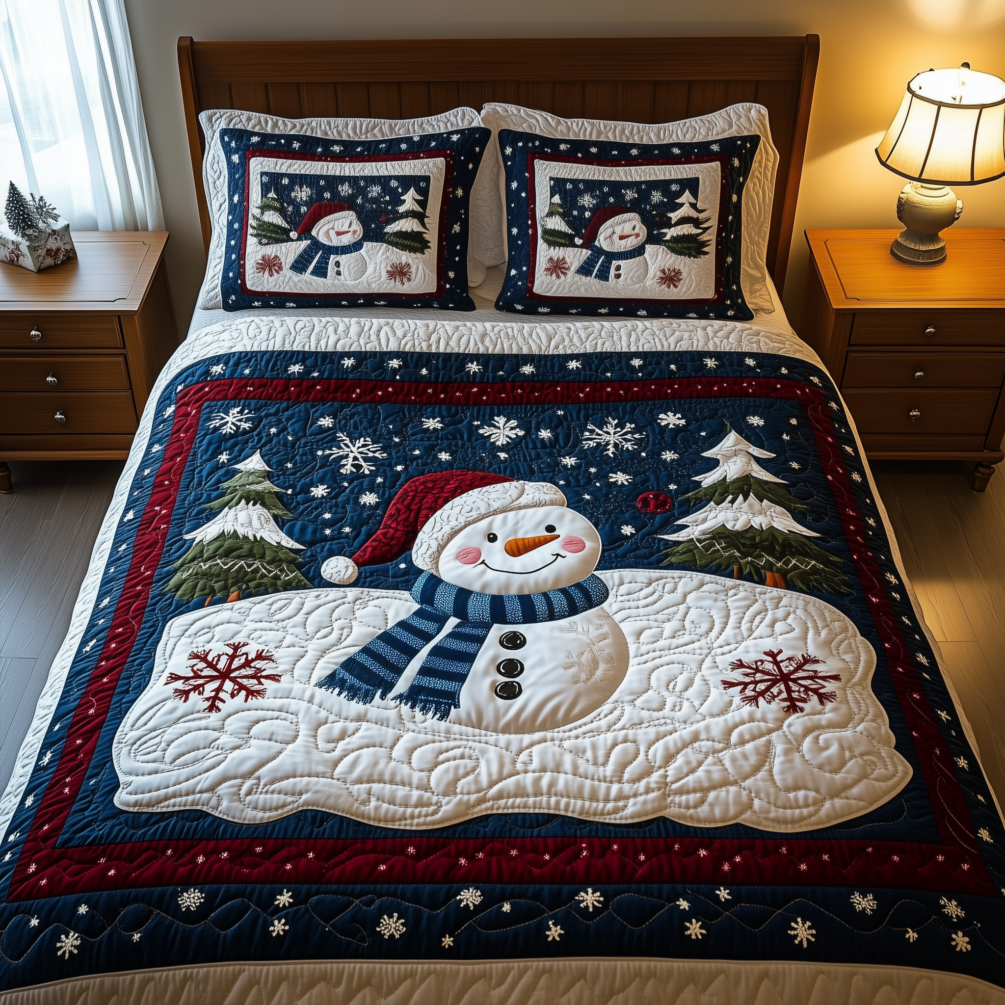 Snowman Quilted Bedding Set Christmas Quilt Sets Gifts For A Couple That Has Everything
