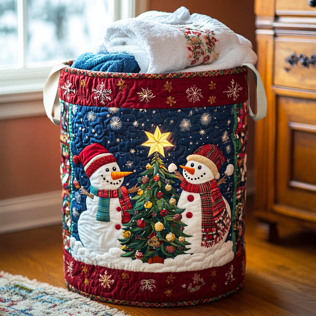Snowman Smile Quilted Laundry Basket Best Clothes Hamper Secret Santa Pressent Ideas