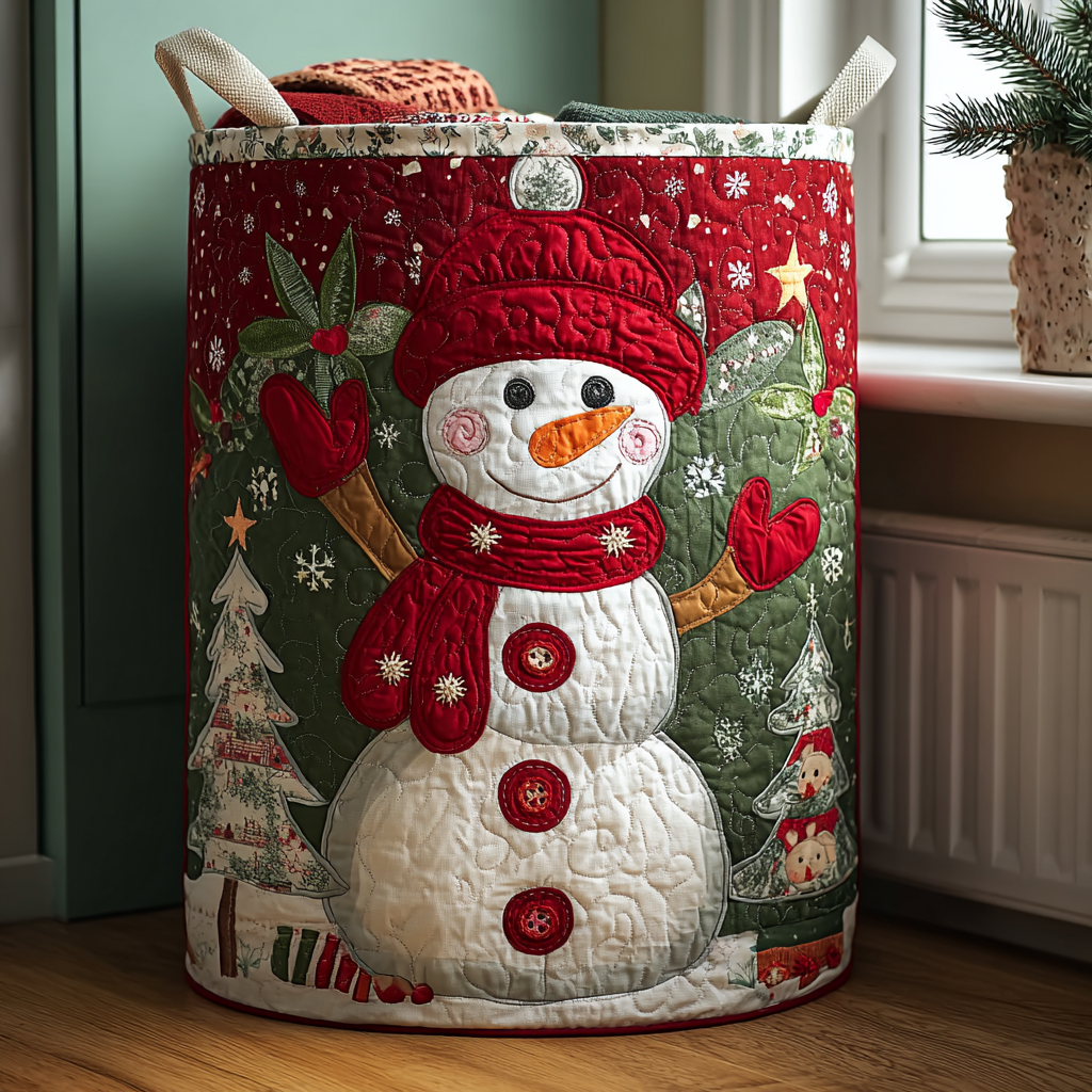 Snowman Spirit Quilted Laundry Basket Dirty Clothes Basket Christmas Gifts For Her