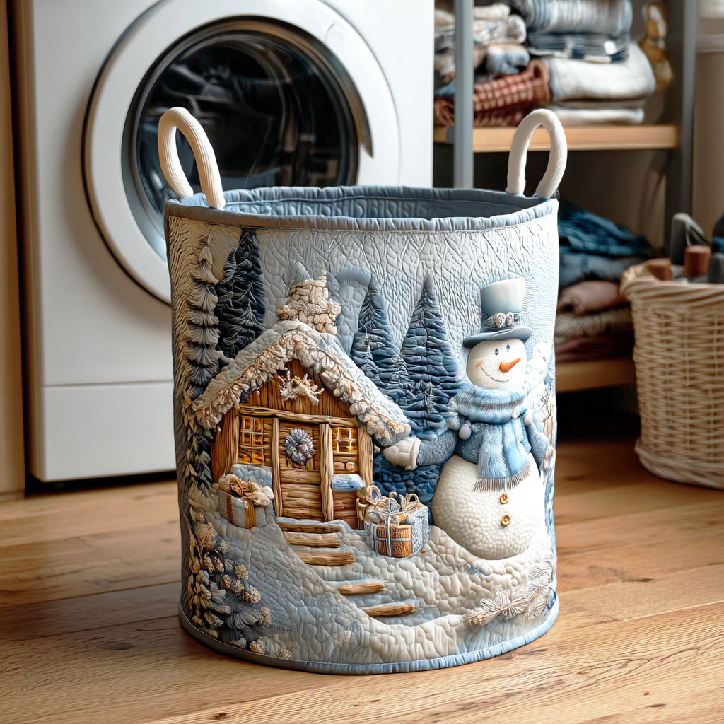 Snowman Winter Light Quilted Laundry Basket Foldable Hamper Christmas Gifts For Mum