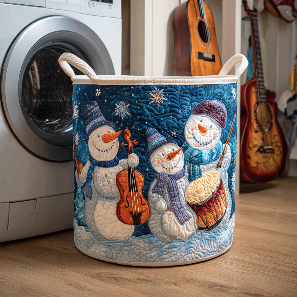 Snowman Winter Tale Quilted Laundry Basket Foldable Laundry Hamper Christmas Gift For Mom