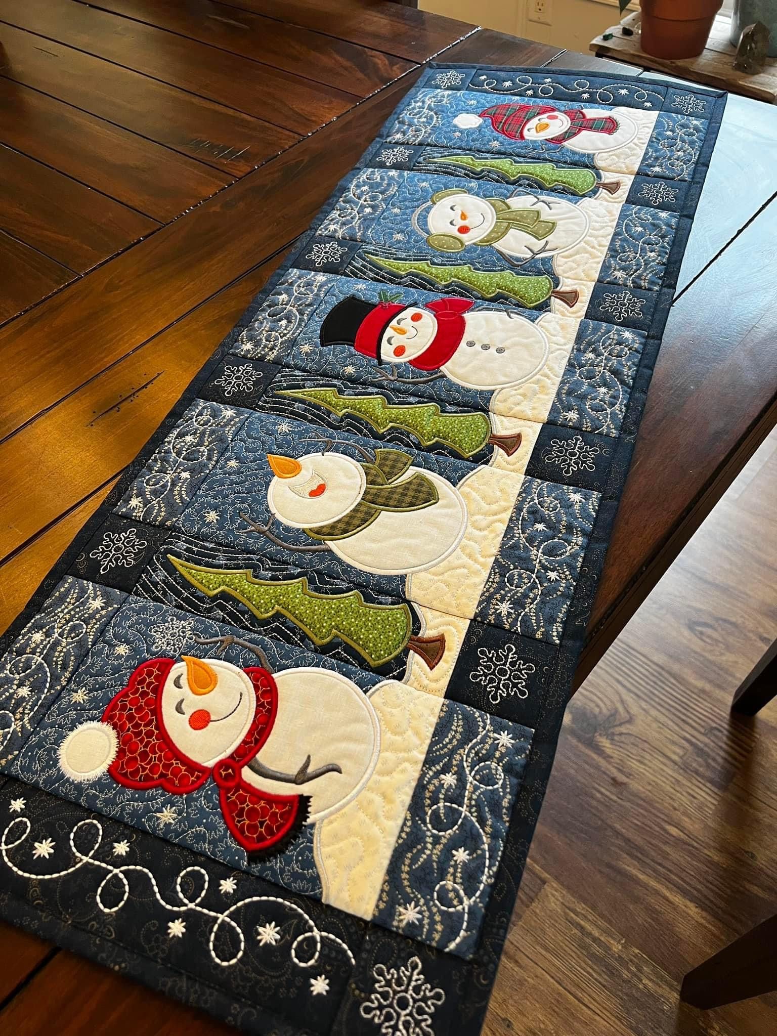 Snowmen Quilted Table Runner Holiday Dining Table Decor Christmas Gift Ideas For Her