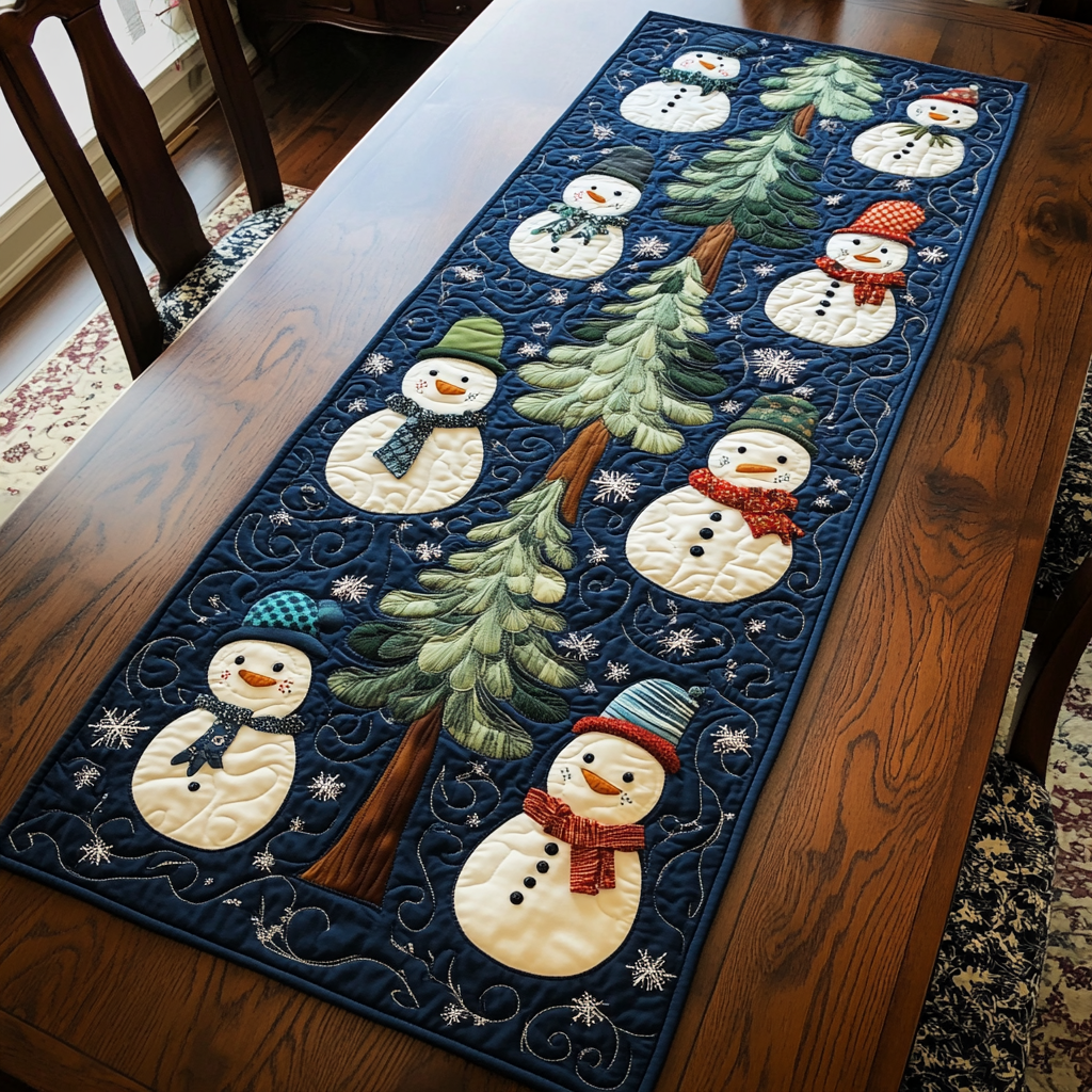 Snowmen Quilted Table Runner Holiday Runner Dining Christmas Gifts For Employees