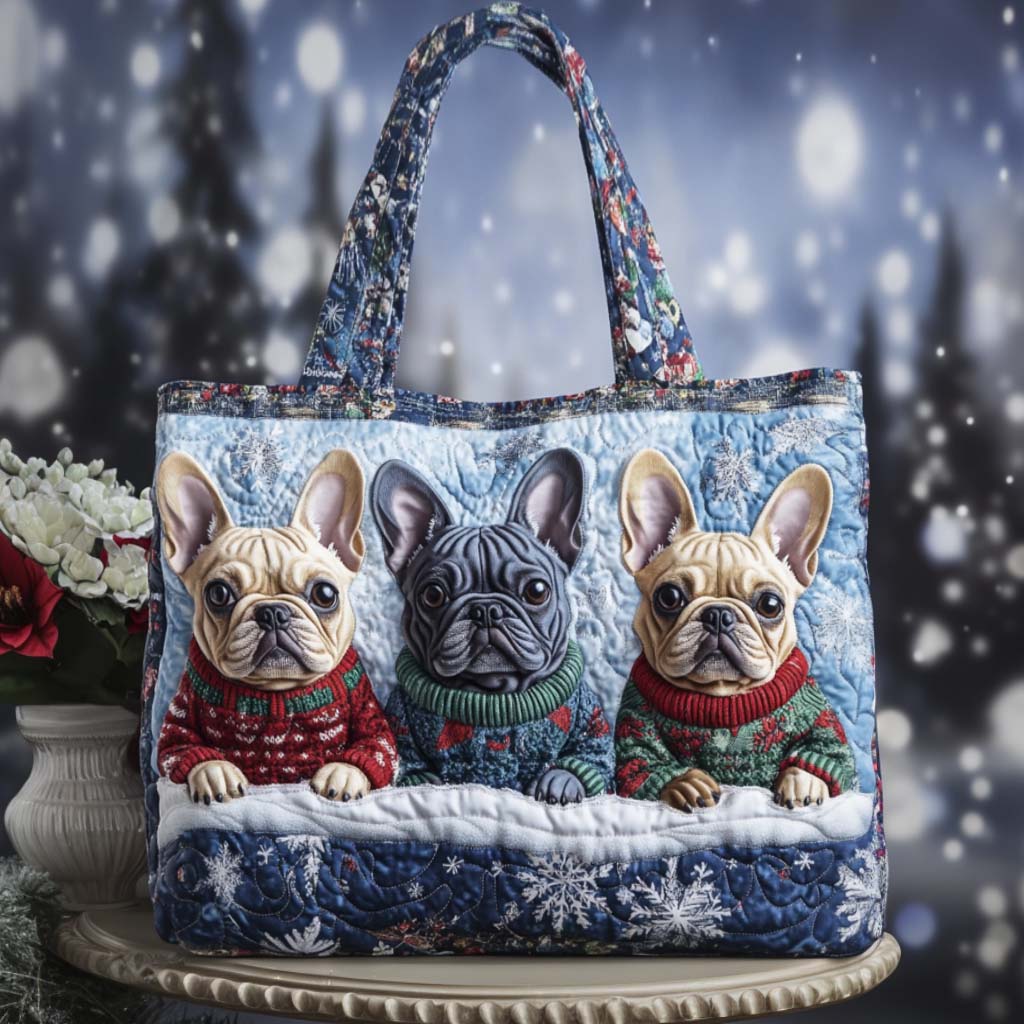 Snowy Bat Ears Quilted Tote Bag Handbag For Women Christmas Gift Ideas For Mom