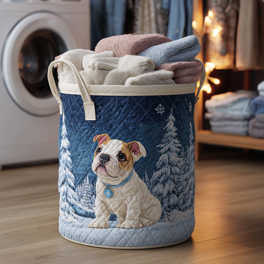 Snowy Bulldog Pup Quilted Laundry Basket Best Foldable Laundry Basket Best Christmas Gifts For Grandma