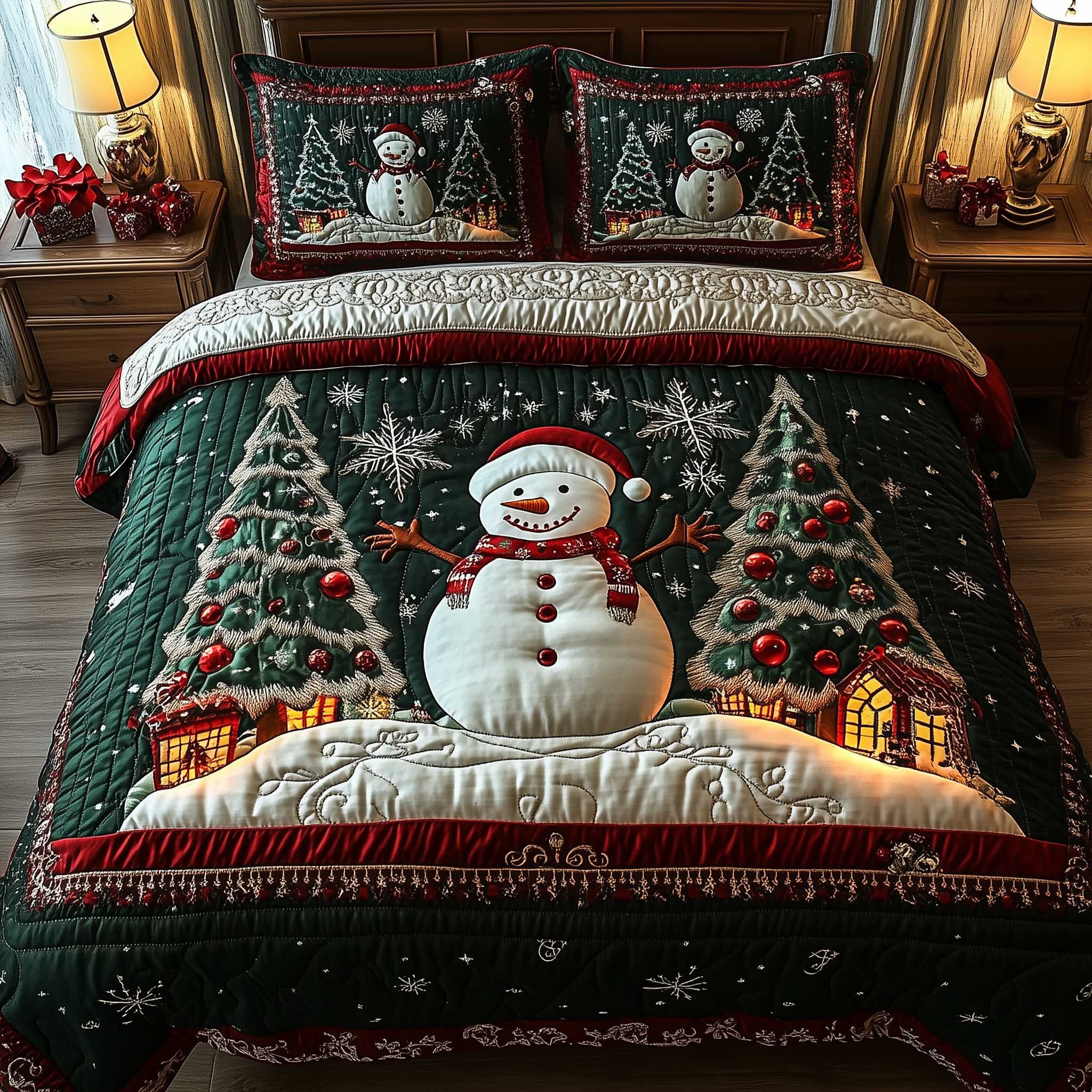 Snowy Companions Quilted Bedding Set Christmas Bed Sheets Christmas Presents