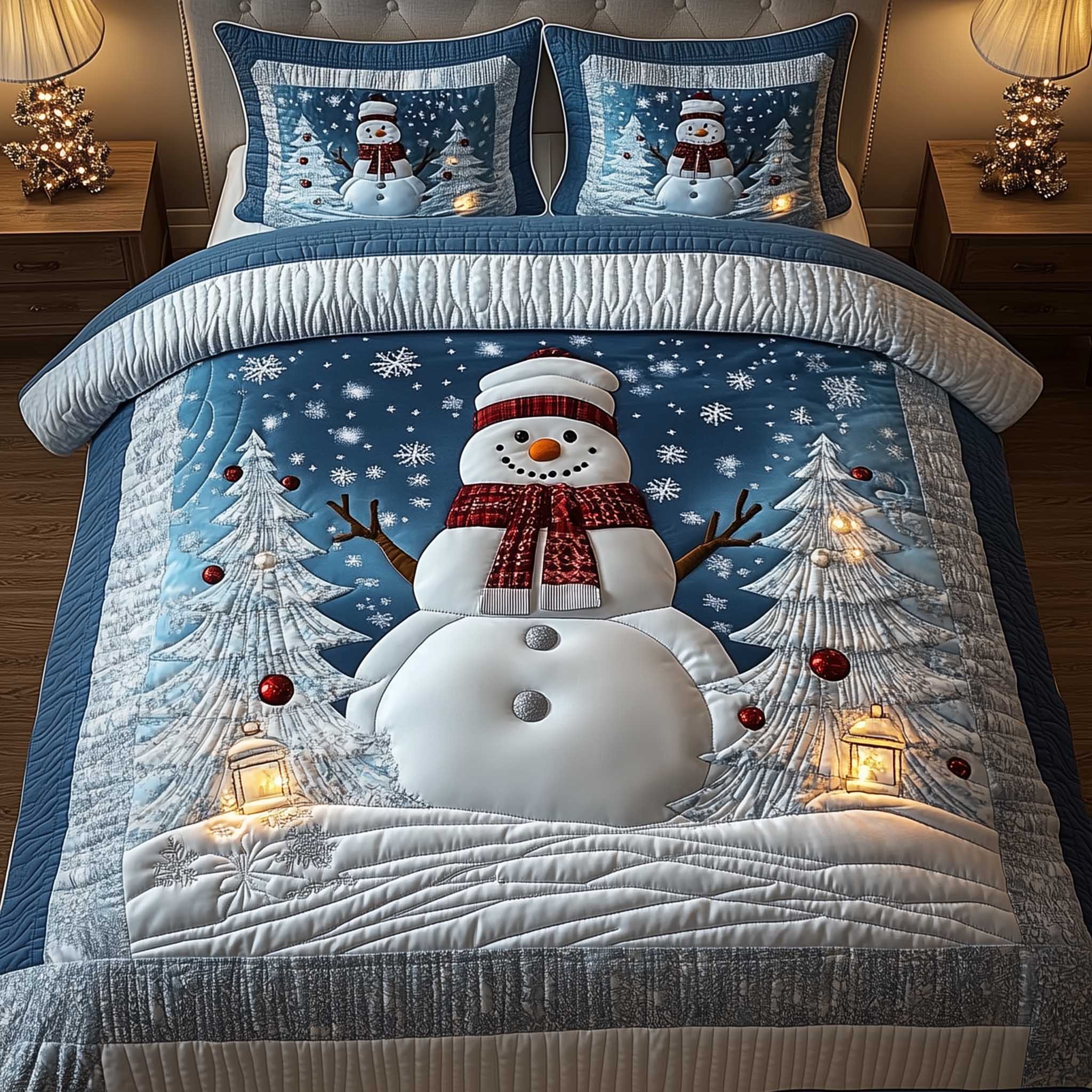Snowy Companions Quilted Bedding Set Christmas Bedding King Christmas Gifts
