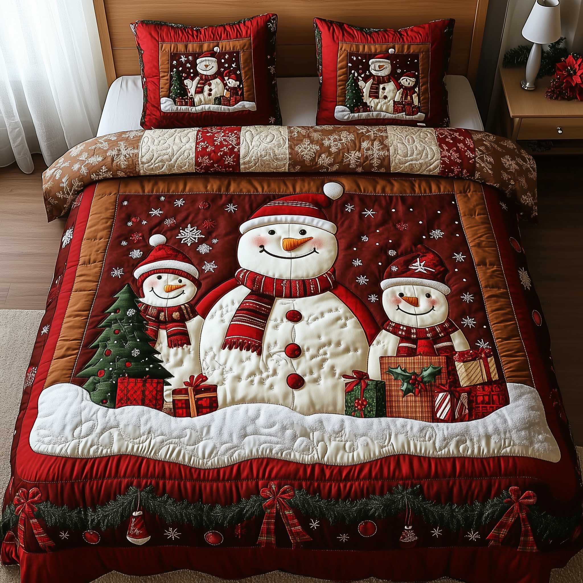 Snowy Companions Quilted Bedding Set Christmas Comforter Sets Christmas Present Ideas