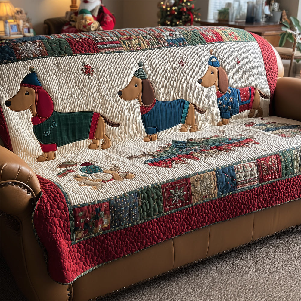 Snowy Dachshund Days Quilted Sofa Cover Home Decorattions Gift Ideas For Dachshund Lovers