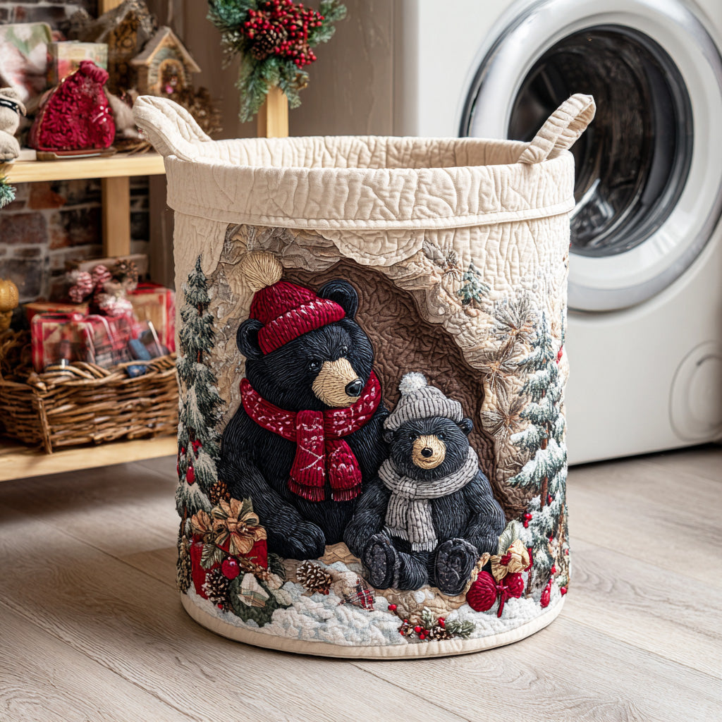 Snowy Forest Bear Quilted Laundry Basket Unique Clothes Hamper Christmas Ideas For Family