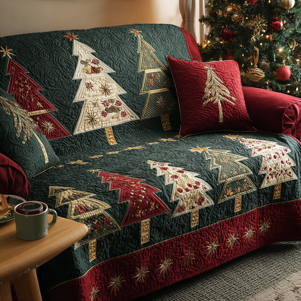 Snowy Grove Quilted Sofa Cover Christmas Sofa Covers Gifts For Christmas For Mother In Law