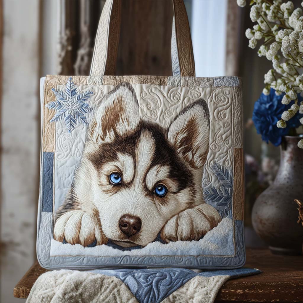 Snowy Husky Pup Quilted Tote Bag Great Tote Bags Gifts For Mother In Law