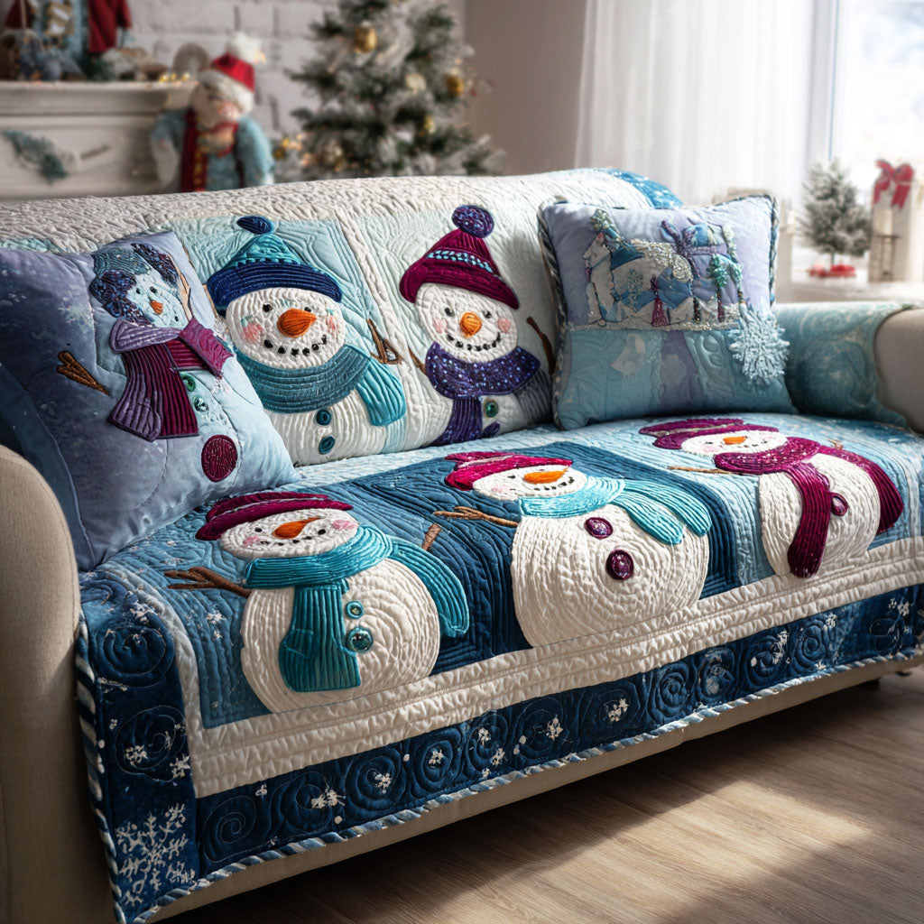 Snowy Joy Quilted Sofa Cover Christmas Couch Covers Family Xmas Ideas