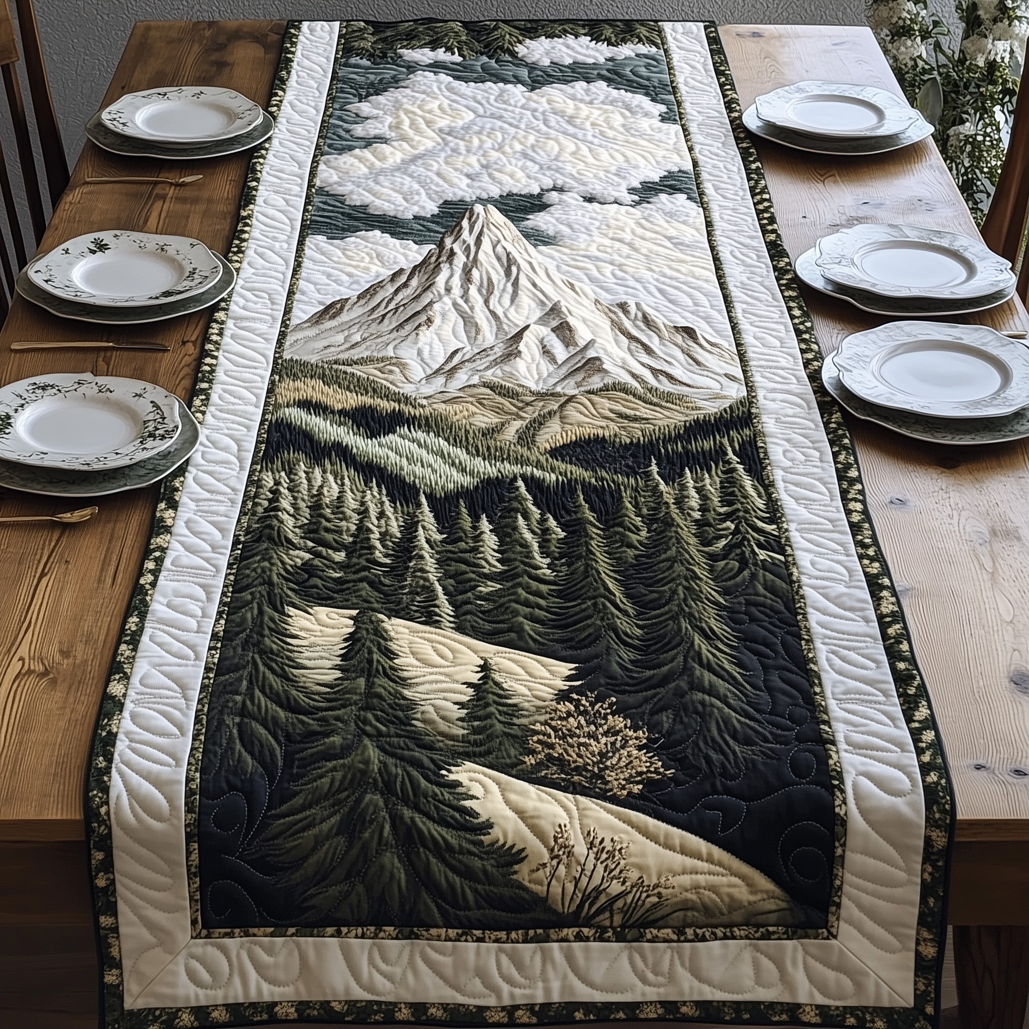 Snowy Mountain Quilted Table Runner Bohemian Style Table Runner Good Family Gifts