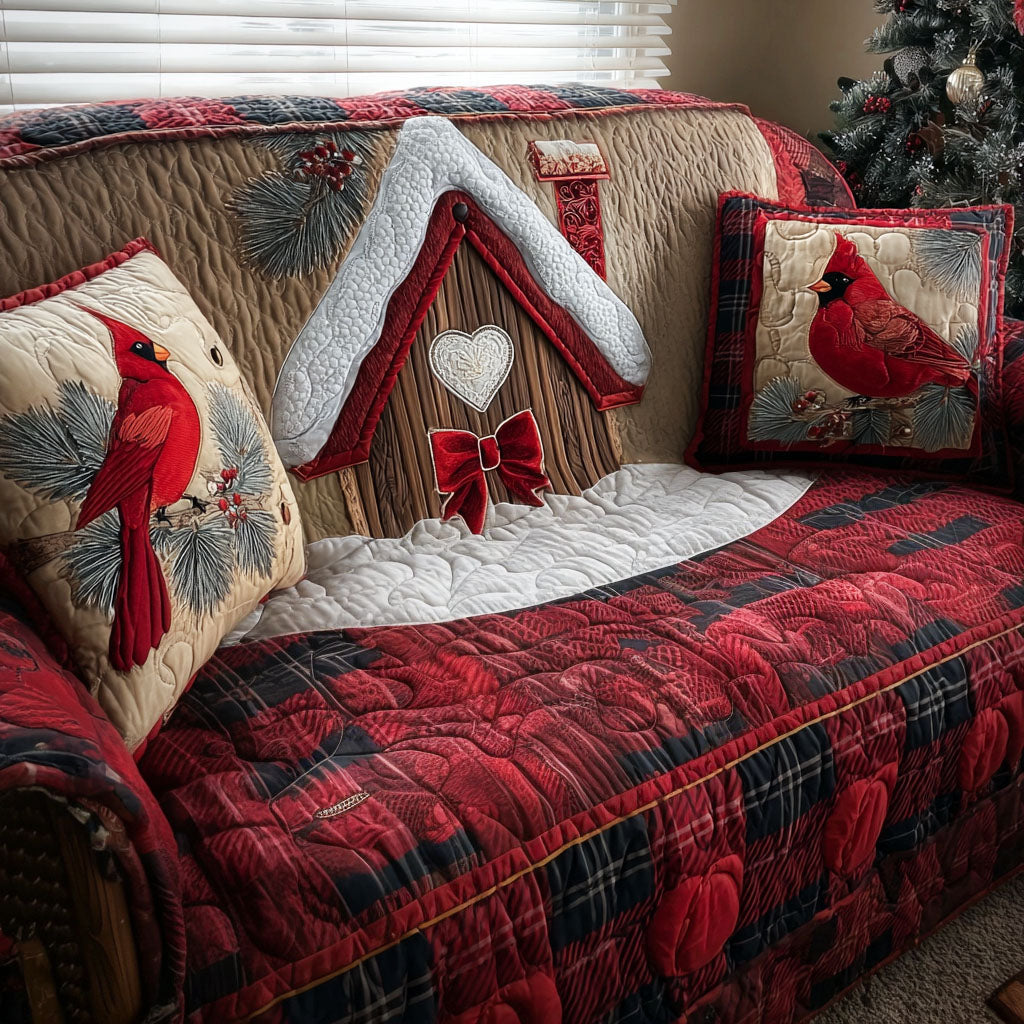 Snowy Nest Delight Quilted Sofa Cover Santa Sofa Cover Cardinal Themed Gifts