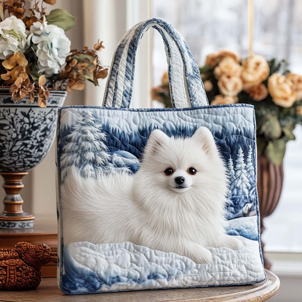 Snowy Pom Charm Quilted Tote Bag Trendy Tote Christmas Top Gifts 2026
