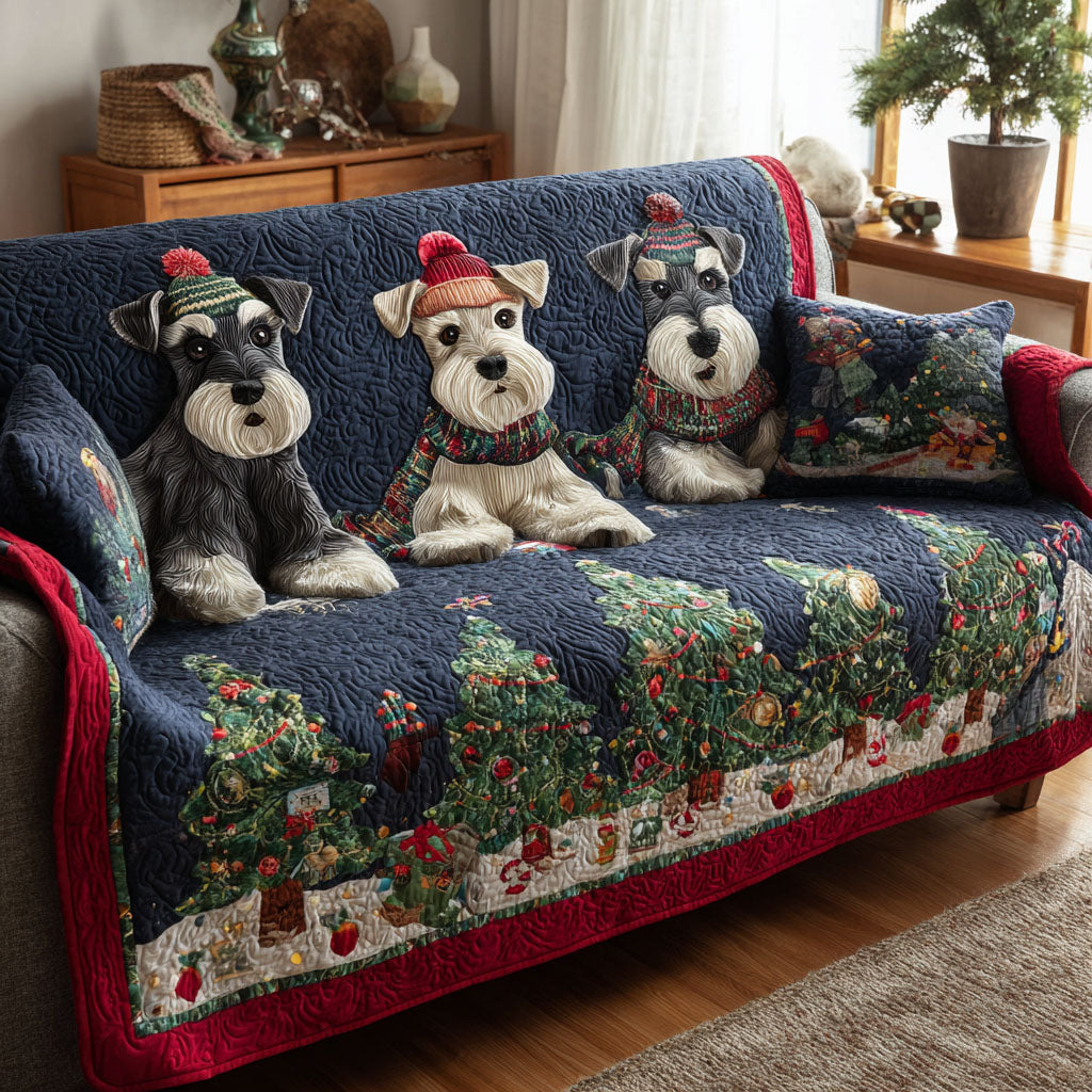 Snowy Schnauzer Squad Quilted Sofa Cover Sofa Protector Cover Yorkshire Terrier Products
