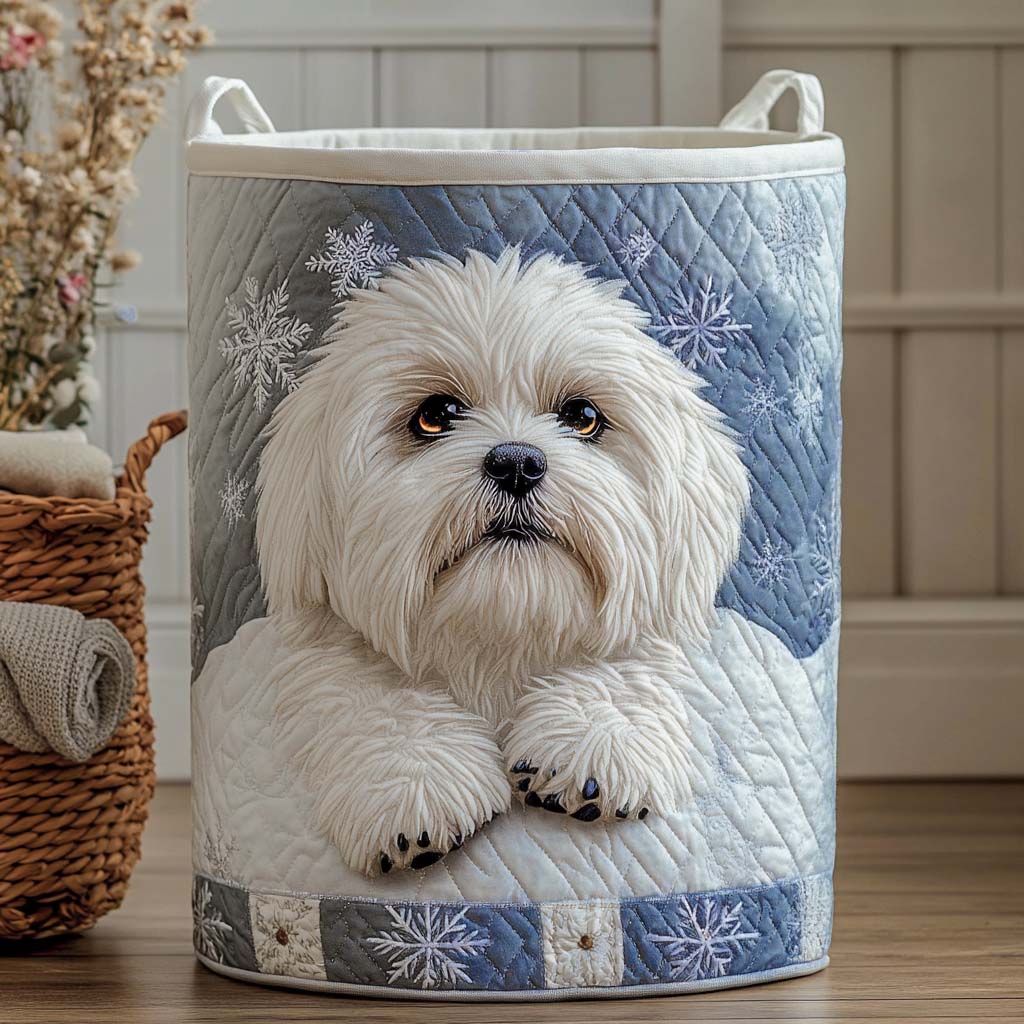 Snowy Whiskers Quilted Laundry Basket Clothes Hamper Mothersday Gift