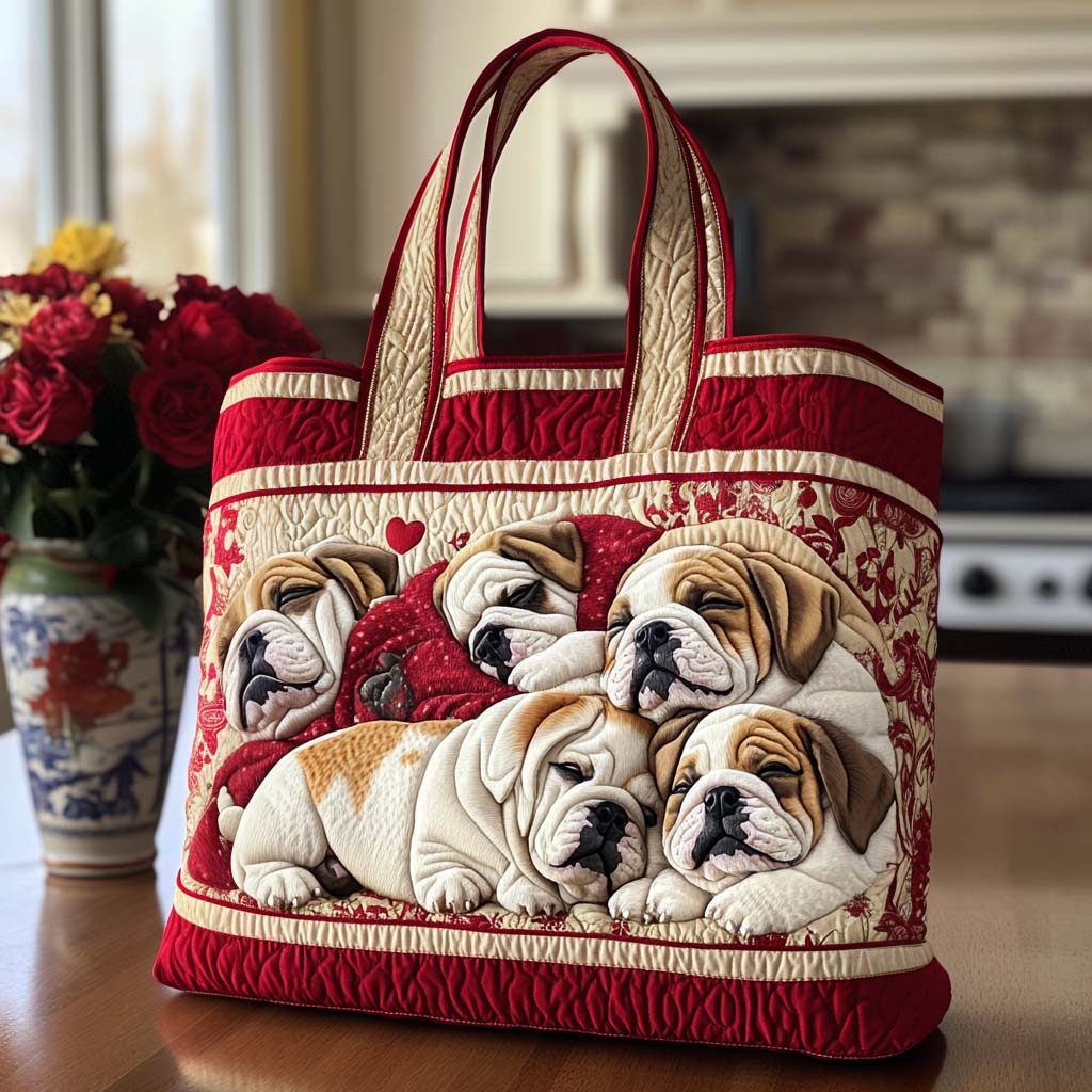 Snuggly Pup Family Quilted Tote Bag Best Shoulder Bags For Everyday Present Ideas For Mom