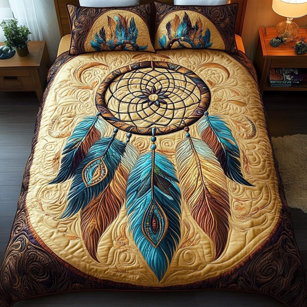 Soft Feather Dreams Quilted Bedding Set Dreamcatcher Bed Sheet Set Native American Gifts Ideas